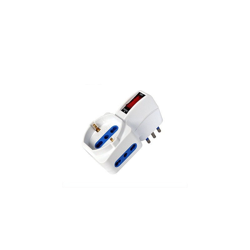 Adapter 3-Seat Bypass Schuko 10A Plug with Switch - Space-Saving en