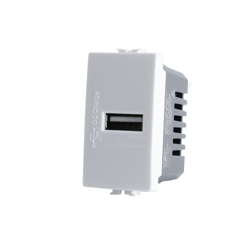 Presa USB Singola 5V 2A da 1 Modulo Bianco - Compatibile Presa USB Singola 5V 2A da 1 Modulo Bianco - Compatibile