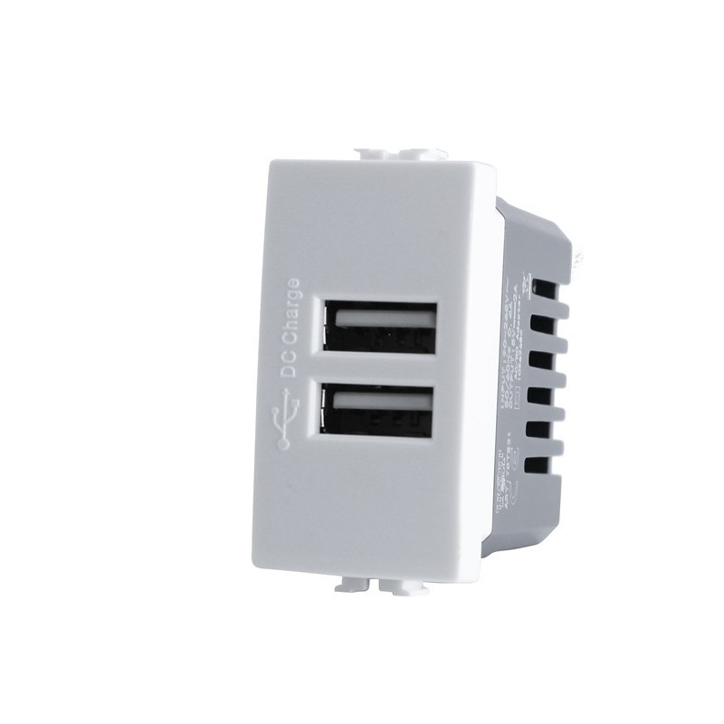 2x USB 5V 2A Socket 1 Module White T3 - Bticino Matix Compatible