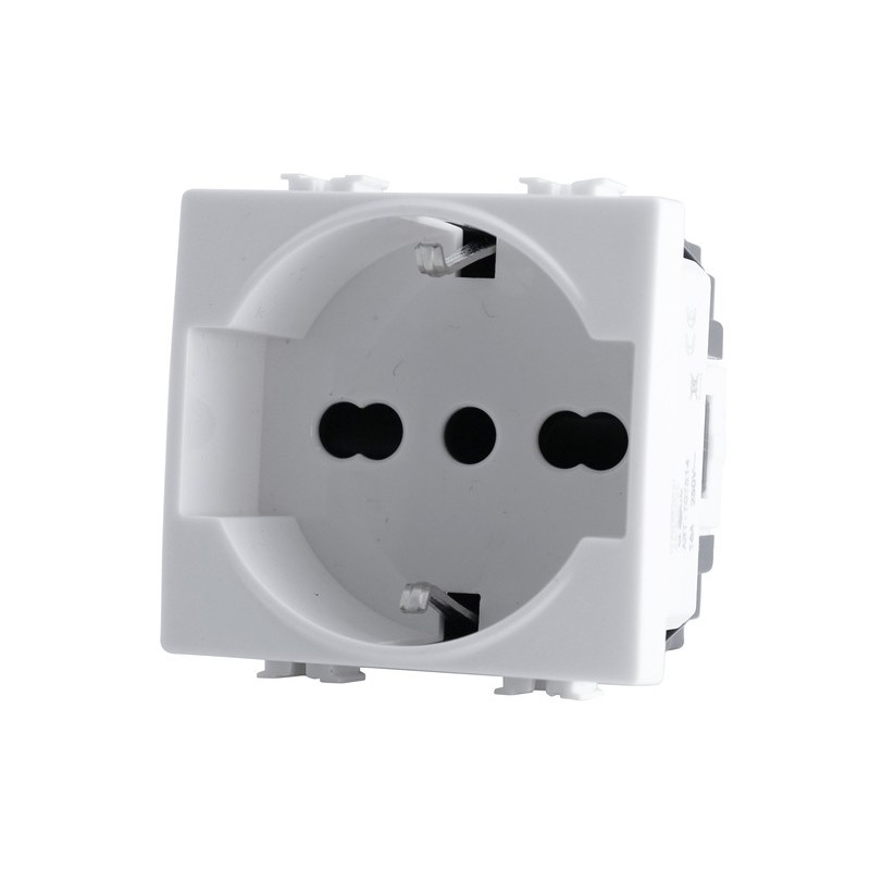 Schuko 2P+E 16A 2 Module White T3 Receptacle - Bticino Matix Compatible