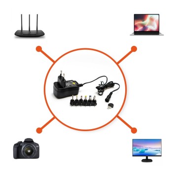 Desktop multi-voltage power supply 3-12V DC 600mA 7.2W with 6 connectors