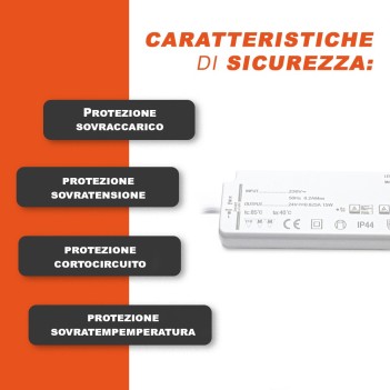 Alimentatore Slim IP44 15W 24V per Strisce Led - Serie