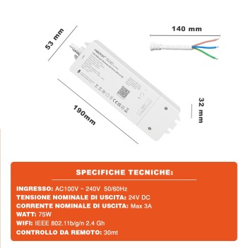 Miboxer Alimentatore Smart Wifi 75W RGB + CCT Dimmerabile compatibile con