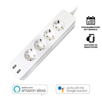 Multi-Socket Smart WiFi 16A 4x Schuko + 2x USB - Compatible with Alexa