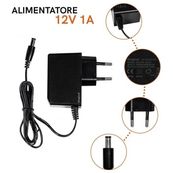 Alimentatore con Presa 12W DC 12V 1A Connettore Jack 5.5 su