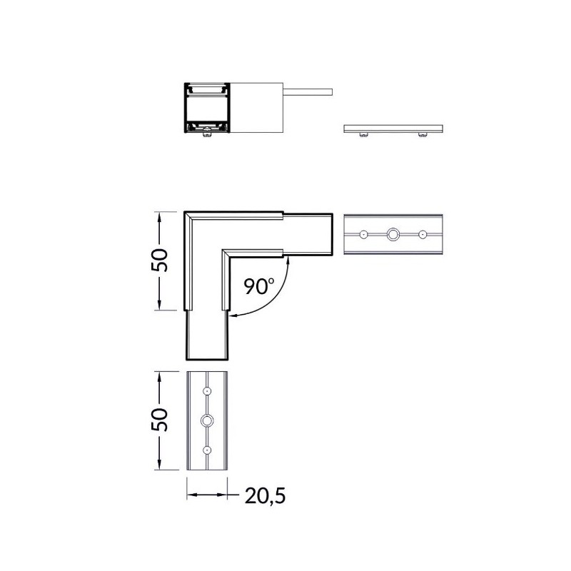 Connector for Linear Profile20 White - 90 ° Side Corner Connection en