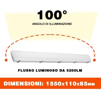 Plafoniera Led Stagna 54W 5200LM 4000K 150cm IP65 - serie