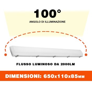 Plafoniera Led Stagna 18W 2000LM 4000K 65cm IP65 - serie