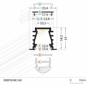 Deep10 | Bainco Recessed Aluminium Profile for LED Strip 2m