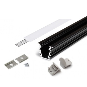 Profilo in Alluminio da Incasso DEEP10 per Striscia Led - Nero 2mt - Kit Completo