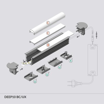 DEEP10 Recessed Aluminum Profile for Led Strip - Black 2mt - Complete Kit en