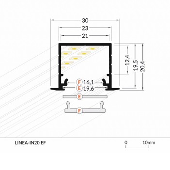 LINEA-IN20 Recessed Aluminum Profile for Led Strip - Anodized 2mt - Complete