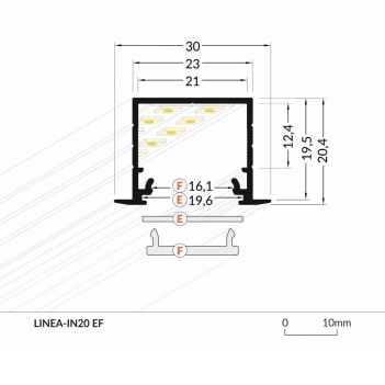 LINEA-IN20 | Profilo in alluminio da incasso alloggiamento 20mm 2 metri