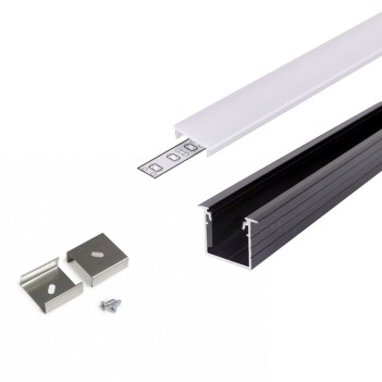 LINEA-IN20 Recessed Aluminum Profile for Led Strip - Black 2mt