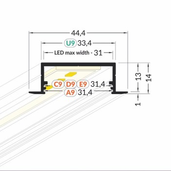 Profilo in Alluminio da Incasso VARIO30-06 per Striscia Led