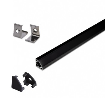 Profilo in Alluminio Angolare 1818 per Striscia Led - Nero 2mt - Kit Completo
