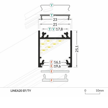 Profilo in alluminio di colore bianco LINEA20 per Striscia Led - Kit completo