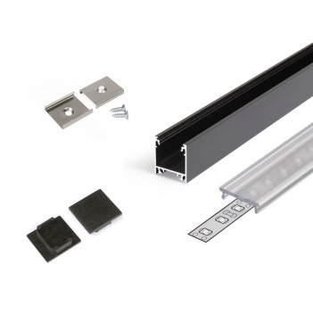 LINEA20 Aluminum Profile for Led Strip - Black 2mt - Complete Kit en
