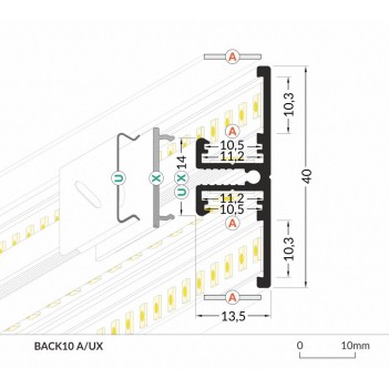 BACK10 Aluminum Wall Profile for Led Strips - Black 2mt - Complete Kit en