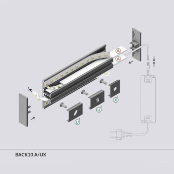 Profilo in Alluminio da Parete BACK10 per Strisce Led - Luce Up&down