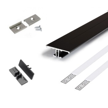 Profilo in Alluminio da Parete BACK10 per Strisce Led - Nero 2mt - Kit Completo