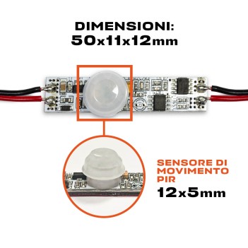 Interruttore con Sensore di MOVIMENTO PIR DC12-24V 3A per