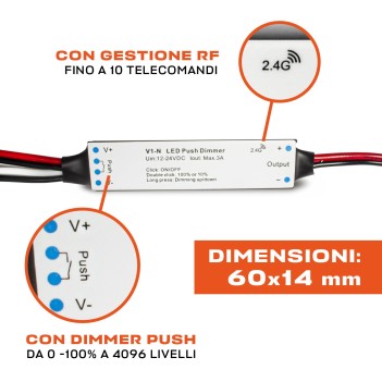 Mini controller Switch e Dimmer RF + PUSH DC12-24V 3A per