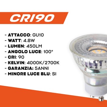 Faretto Led GU10 IQ-LED 4,8W 450lm CRI90 dimensione 50x54mm