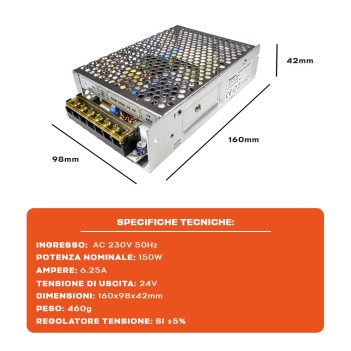 150W 24V Metallic Perforated Industrial Power Supply for Led Strips - KPES