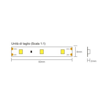 Striscia led H.C. 24W CRI 90 2100lm 12V IP20 PCB 8mm bobina