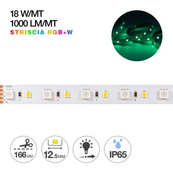 Striscia Led RGB+W 90W 24V IP65-TR PCB 12.5mm Bobina da 420 SMD 2835 e 4040