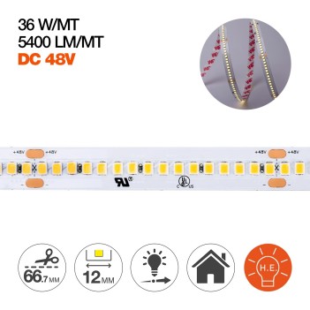 Led strip H.E. 180W 27.000lm 48V IP20 PCB 12mm 1200 SMD 2835