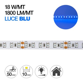 Striscia Led 90W 1800lm/mt 24V IP20 PCB 10mm Bobina da 600 SMD 2835 Luce Blu