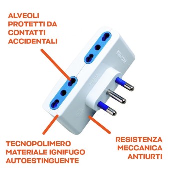 Multi-socket adapter 4 Places Bypass 16A Plug White multi-socket en
