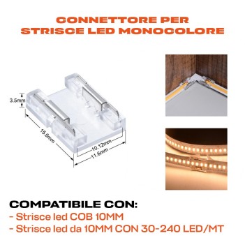 CONNETTORE DOPPIO PER COLLEGARE 2 STRISCE LED COB PCB 10MM en