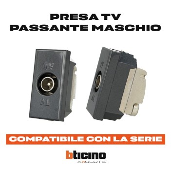 Presa TV Passante Maschio Nero - Compatibile Serie Bticino