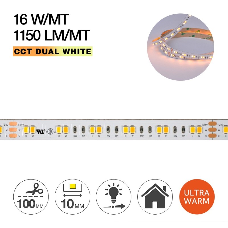 Striscia Led CCT 24V 90W CCT Dual White 1800K - 3000K IP20 5mt - Ultra Warm Striscia Led CCT 24V 90W CCT Dual White 1800K - 3000K IP20 5mt - Ultra Warm