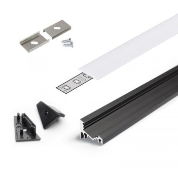 Profilo in Alluminio Angolare CORNER10 per Striscia Led - Nero 2mt - Kit Completo