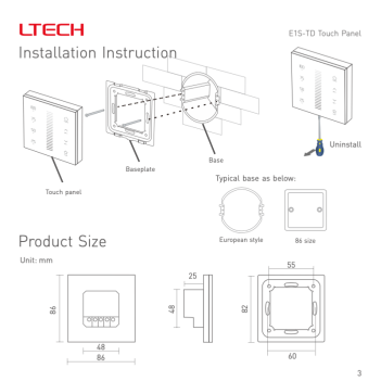 Dimmer TRIAC Controller RF da Muro Touch Screen – LTech E1S-TD