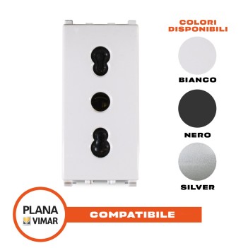 Presa Bivalente 16A 1 Modulo T2 Bianco / Nero / Silver