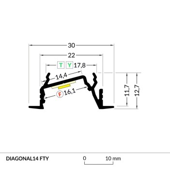 Profilo in Alluminio da Incasso DIAGONAL14 per Striscia Led