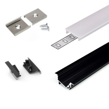 Recessed Aluminum Profile DIAGONAL14 for Led Strip - Black 2mt - Complete Kit en