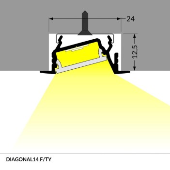 DIAGONAL14 Recessed Aluminum Profile for Led Strip - Anodized 2mt - Complete