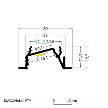 DIAGONAL14 Recessed Aluminum Profile for Led Strip - Anodized 2mt - Complete