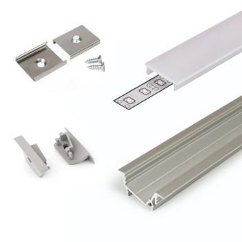 Profilo in Alluminio da Incasso DIAGONAL14 per Striscia Led - Anodizzato 2mt - Kit Completo