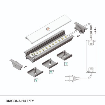 DIAGONAL14 Recessed Aluminum Profile for Led Strip - White 2mt - Complete Kit en