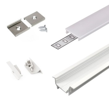 Profilo in Alluminio da Incasso DIAGONAL14 per Striscia Led - Bianco 2mt - Kit Completo