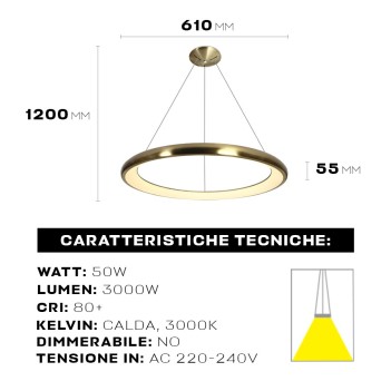 The Ring Circular Design Suspension Led Chandelier Golden color 50W 3000lm en