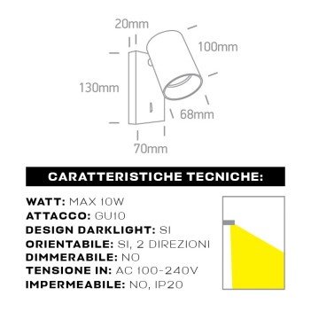 Led lamp Adjustable bedroom applique with GU10 connection and switch - Retrò