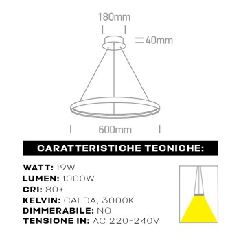 Lampadario Led a Sospensione Design Circolare The Ring